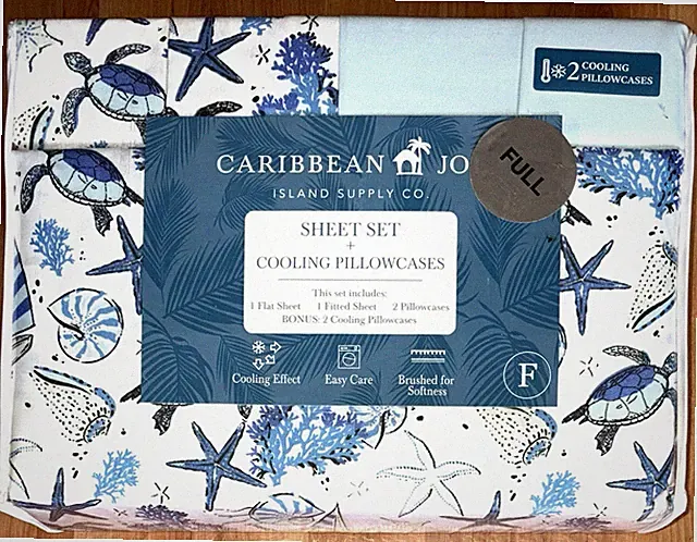 6 pc Caribbean Joe Marine Life Starfish Turtles Coastal Full Sheet Set Cooling P