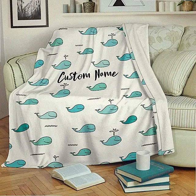 Custom Whale Personalized Fleece Blanket Baby Shower Gift Ocean Lover