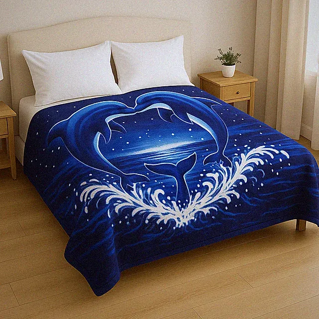Extremely Soft & Warm Queen Size Plush Blanket, Jumping Dolphins Ocean Blanket
