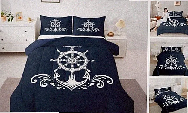 Nautical Anchor Bedding Set, Ocean Sailboat Navy Blue Down Full Multi 87