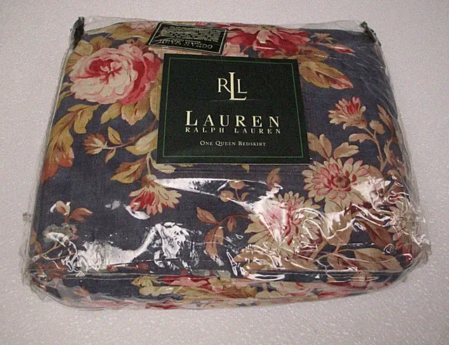 New Ralph Lauren CHADWICK Ocean Wash Blue Floral Ruffled Bedskirt - Queen