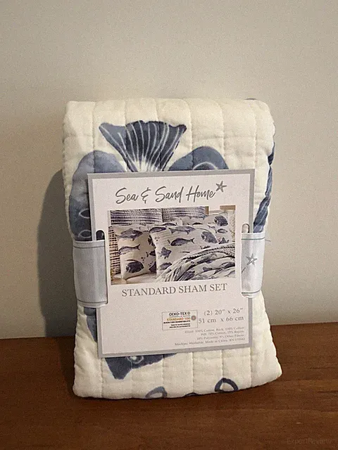 New Set of 2 Sea & Sand Home Blue Fish Quilted Standard Pillow Shams 20" x 26"