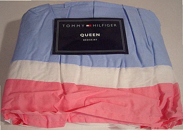 NEW Tommy Hilfiger Ocean Avenue QUEEN Bedskirt - Blue, Pink, White