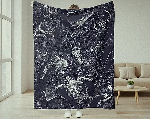 Ocean Animals Blanket Soft Flannel Throw Gift for Sea Lovers Cozy Home