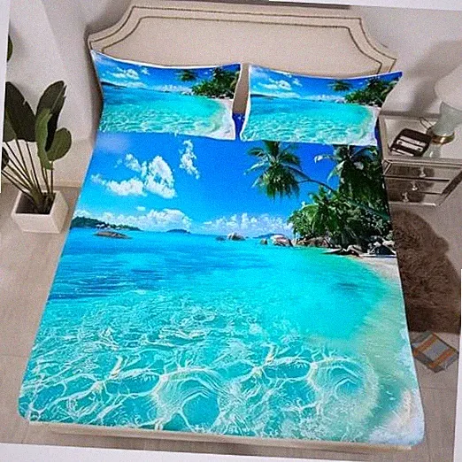 Ocean Fitted Sheet, Summer Beach Bedding Sets, Hawaiian Vacation Twin Multi 32
