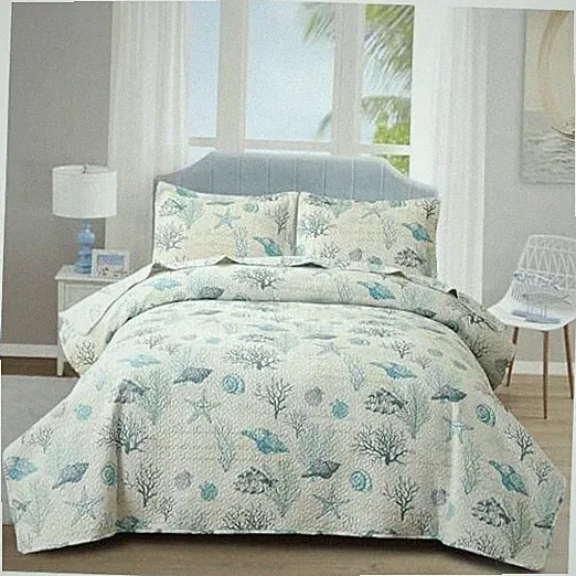Ocean Quilts Size Coastal Bedding Lightweight Reversible Summer King Light Blue
