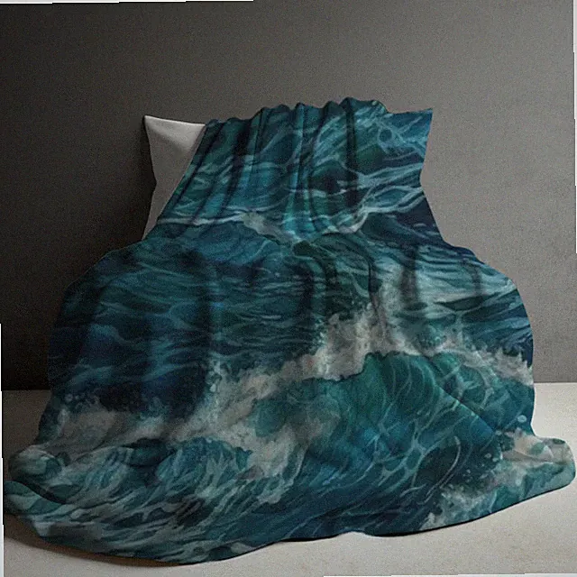 Ocean Waves Soft Blanket Cozy Beach Theme Throw Home Decor Gift