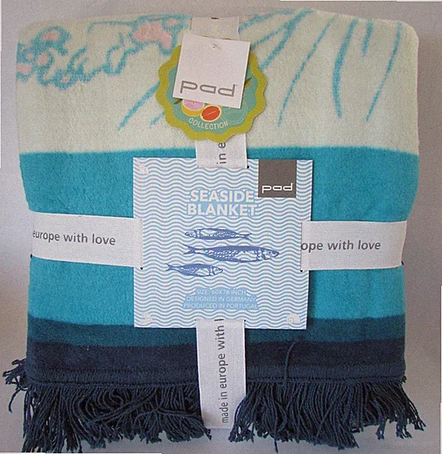Pad Concept Seaside Under The Sea Blue Green Throw Blanket 60" X 78" Reversible
