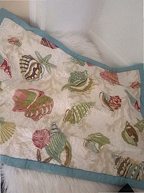 Pillow Shams Quilted Sea Shells Stripes Tan Multi Color Aqua Beachy Coastal Stan