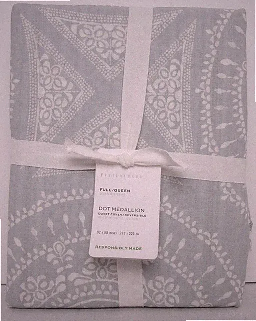 Pottery Barn Dot Medallion Reversible Duvet Cover F/Q 92"x 88" Sea Glass NWT