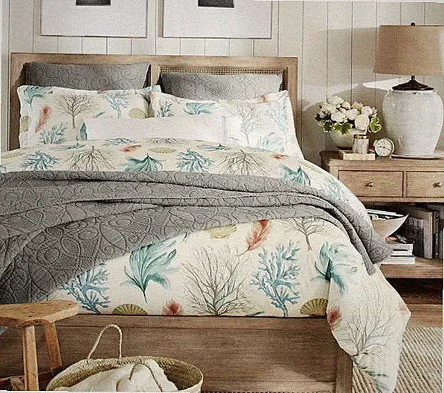 Pottery Barn FULL/QUEEN Duvet Cover Bold Coastal Seashell Coral Ocean Beach