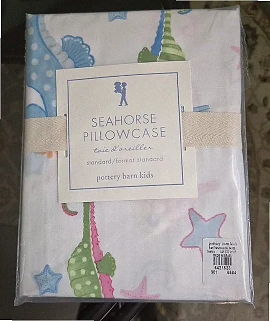 Pottery Barn Kids Seahorse Standard Size Pillowcase Beach Ocean Sea NEW