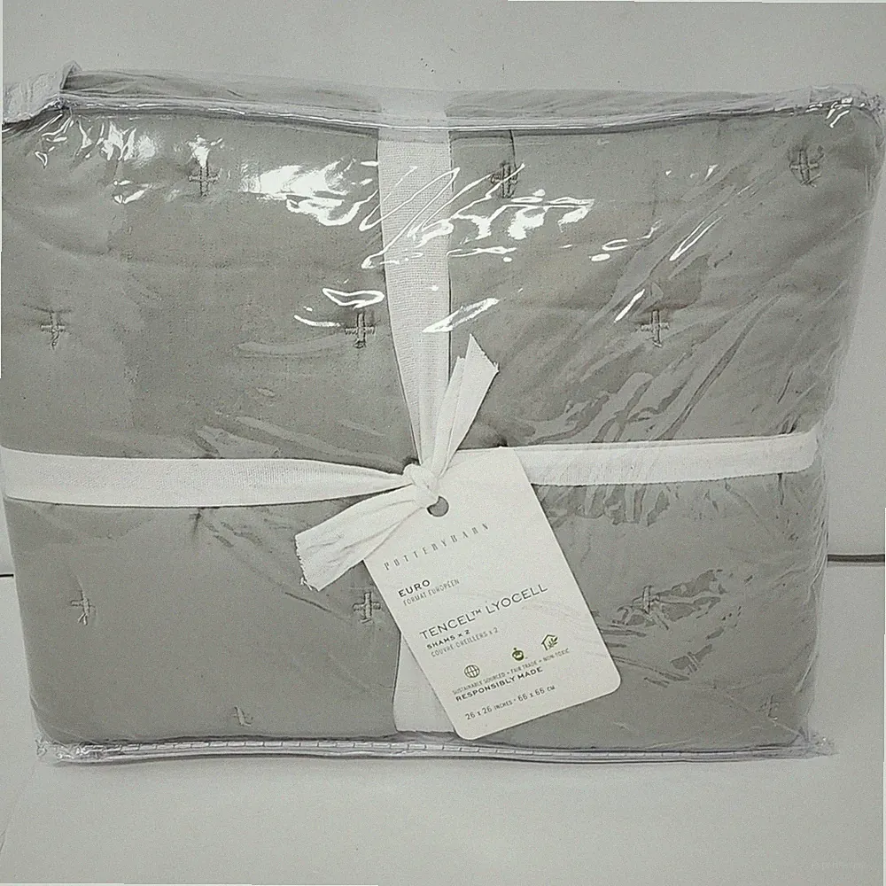 Pottery Barn Tencel Lyocell EURO Shams Solid Sea Mist Set 2