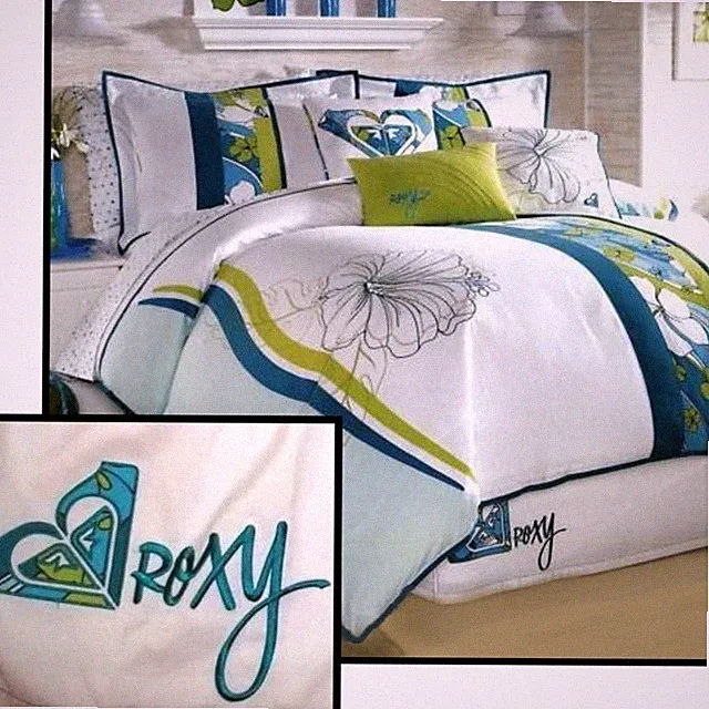 Roxy Flirt Blue BED SKIRT Dust Ruffle TWIN ~ Surf Tropical Beach Hawaiian Ocean