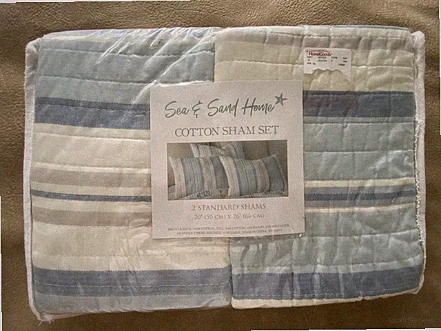 Sea Sand Cotton Pillow Shams COASTAL STRIPE 2 PC Set Standard Blue Gray Taupe