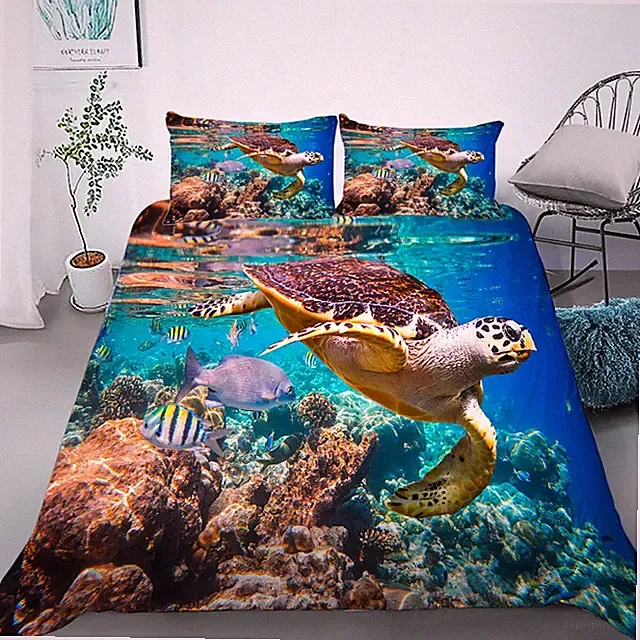 Sea Turtle Bedding Set,Sea Turtle Duvet Cover Set Twin Size,Ocean Turtle Themed