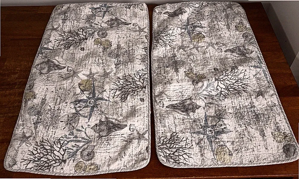 Tommy Bahama Quilted Pillow Shams Nautical Sea Life Blue Gray Set Of 2
