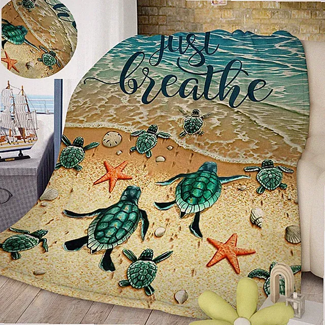 Tropical Baby Sea Turtle Flannel Fleece Blanket Ocean Wave Flannel Blanket Couch