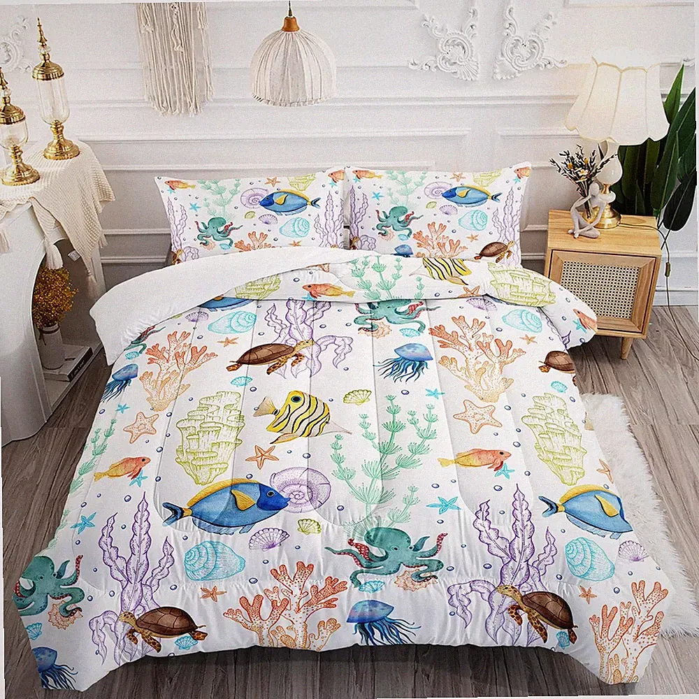Turtle Comforter Set Twin Ocean Watercolor Sea Turtle Bedding Set Tropical Fish